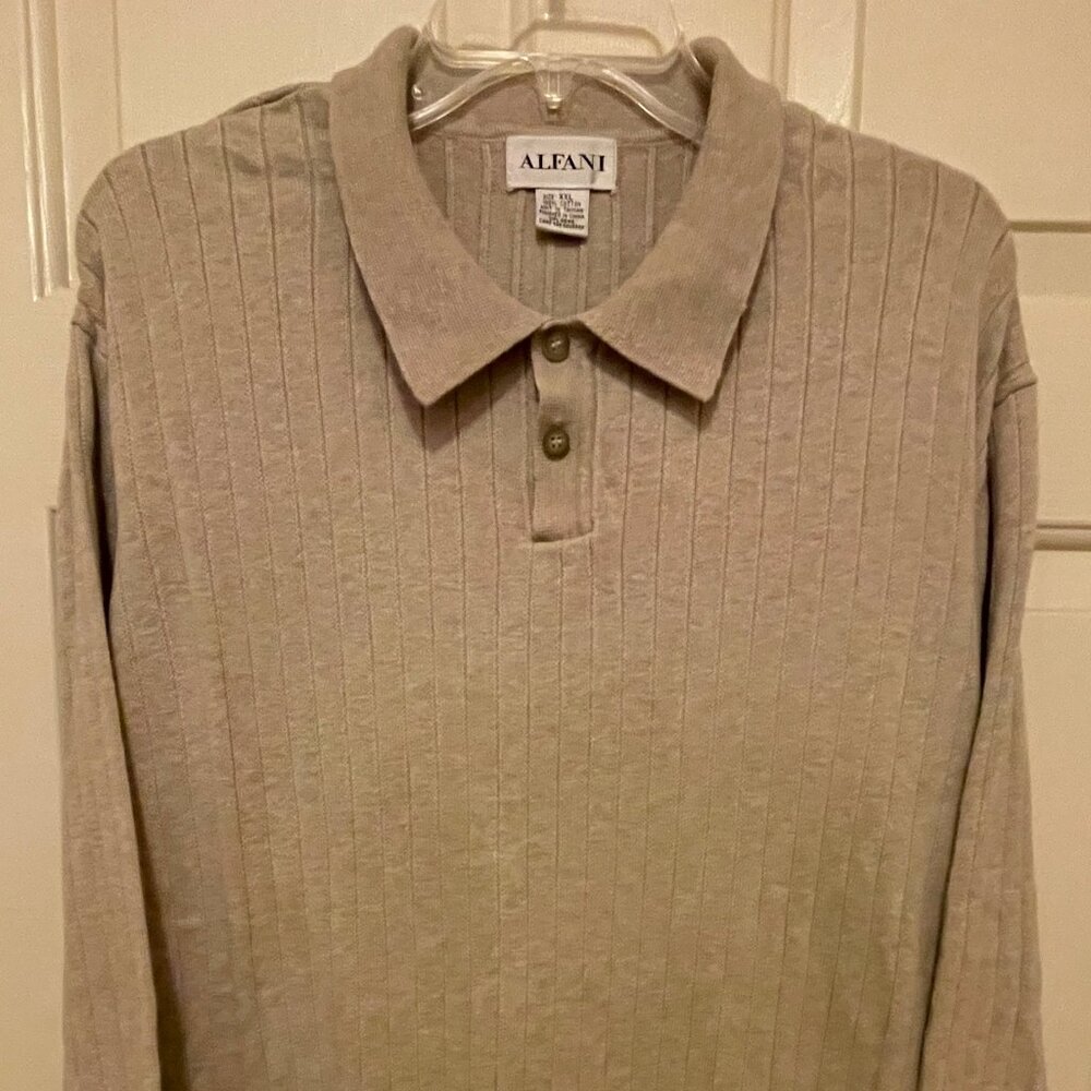 Alfani Sweater Mens XXL/2XL Beige Long Sleeve Collared ButtonUp Cotton Pullover